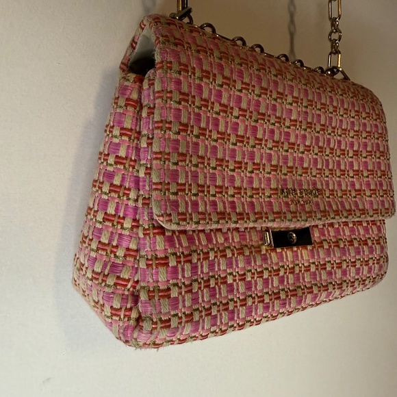 Kate Spade Pink Carlyle Raffia Tweed Medium Shoulder Bag w/ Chain Strap - Picture 6 of 11